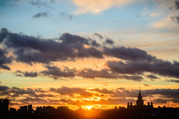 Naklejka premium Sunset Moscow State University in winter