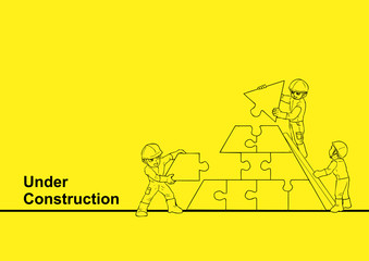 Construction Worker Building A Puzzle