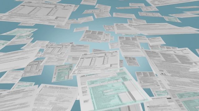 several Usa tax forms flying on cyan background