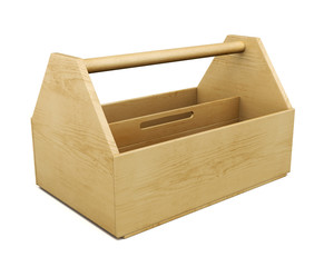 Portable wooden tool box on a white background. 3d rendering