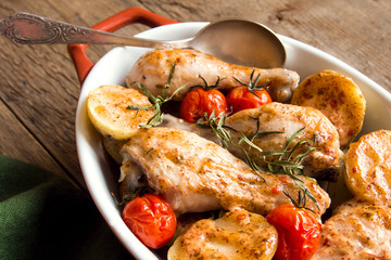 Oven baked chicken legs with vegetables