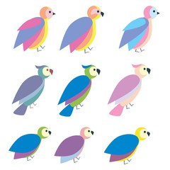 Set of cute colorful bird icon, flat illustration