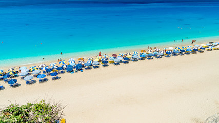 Egremni beach, Lefkada island, Greece. Large and long beach with turquoise water on the island of Lefkada in Greece