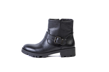 Spring leather boots on a white background, women's Italian leather shoes