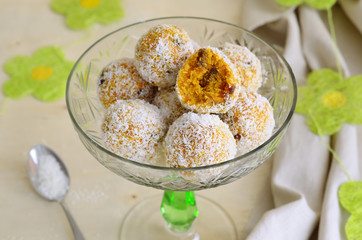 Carrot, Coconut and Dried Fruit Sweet Balls, Raw Vegan Food 