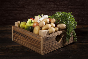 Vegetable in wooden crate.