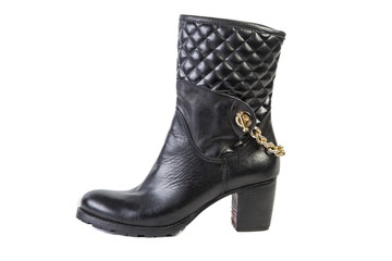 Spring leather boots on a white background, women's Italian leather shoes