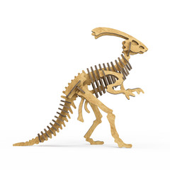 A wooden Dinosaur skeleton isolated on a white background
