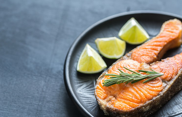 Roasted trout steak with fresh rosemary