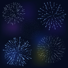 set of festive firework bursting in various shapes sparkling on black background abstract vector isolated illustration