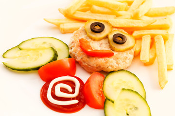 french fries with cutlet for kids menu