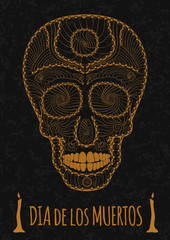 Dia de Muertos Tattoo Skull Day of The Dead Monochrome. Flyer Template. stone texture