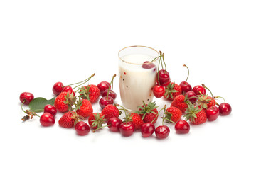 Cherries and strawberries with cream.