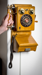 Telephone push botton with bells made of wood