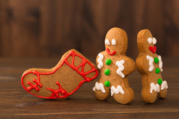 Christmas cookies. chip cookies on rustic wooden table. holiday cake. holiday biscuit. Biscuits. Stacked chocolate chip cookies on paper napkin.