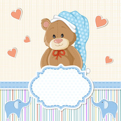 Teddy bear for baby boy . Baby shower invitation