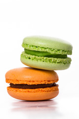 two colorful macaroon on top of each other