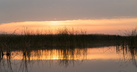 Fototapeta na wymiar beautiful sunrise of the sun on the lake