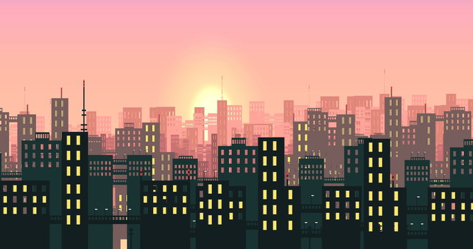 An Animated City Business Center Pan Showing Tall Buildings