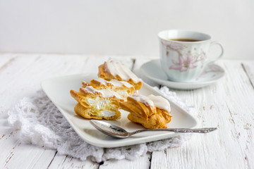 Dessert Eclair with whipped cream