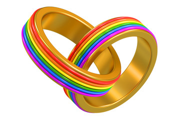 same-sex marriages concept with rainbow rings