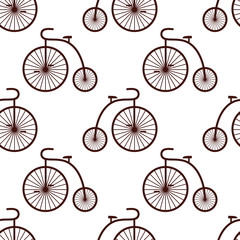 Seamless retro bicycle pattern. Vintage transport illustration. Old bike background.