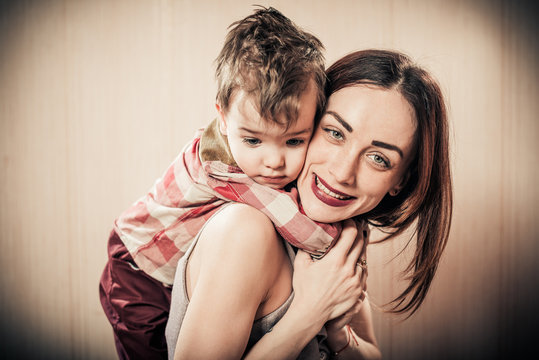 loveful mother and son portrait indoor