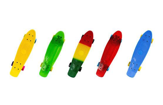 Colored mini skateboards isolated 