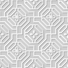 Vector damask seamless 3D paper art pattern background 296 Spiral Octagon Cross Flower
