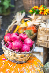 red garnets in basket. fruit market