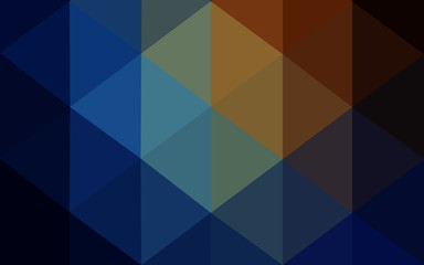 Multicolor dark blue, yellow, orange polygonal design pattern, which consist of triangles and gradient in origami style.