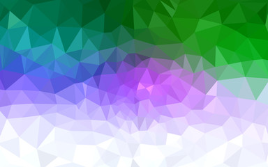 Multicolor pink, green polygonal design pattern, which consist of triangles and gradient in origami style.