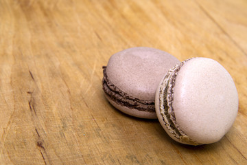 French Macaroons on wooden background