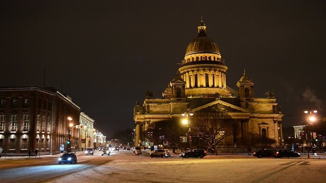 View of St. Isaac's Cathedral at night, Saint-Petersburg