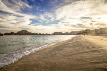 Sandy Beach View of Waves at Beach in Mexico, Cabo San Lucas