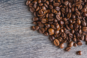 Coffee Beans On Wood Background