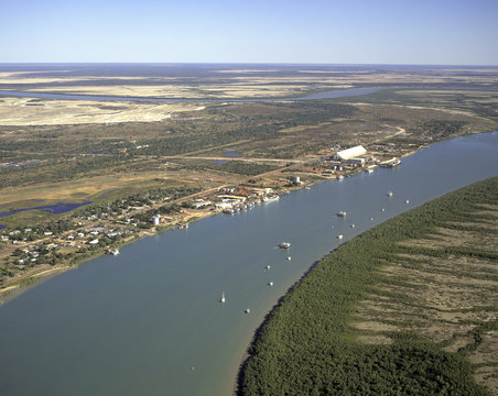 Aerial of the town of Karumba on the Gulf of Carpentaria, Queensland, Australia.