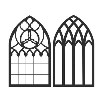 Gothic windows. Vintage frames. Church stained-glass windows 