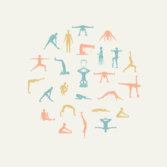 Yoga poses with props in vector.