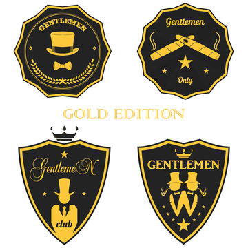 Set Vintage gentleman emblems, labels, badges and designed elements. Gold edition. vector