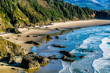 Aerial view of the scenic Pacific Northwest coast, with ocean and miles of sandy beach - 103952242