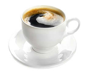A cup of tasty coffee, isolated on white