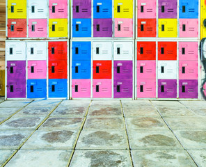Rows of different colors metal lockers