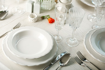 Served table in restaurant, closeup