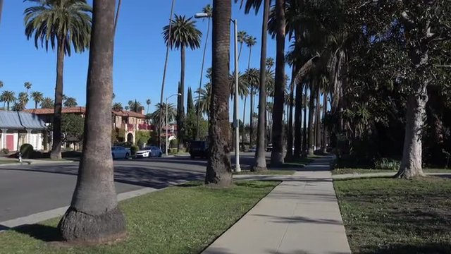 Walking in the upscale residential neighborhoods of Beverly Hills.  	