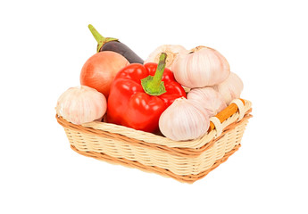 Vegetables in a wattled basket