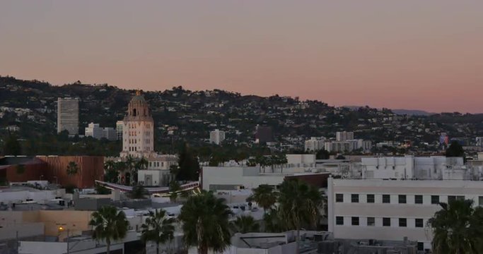 BEVERLY HILLS, CA - Circa February, 2016: A sunset time lapse over the city of Beverly Hills, California.  	