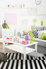 Living room interior with sofa and table