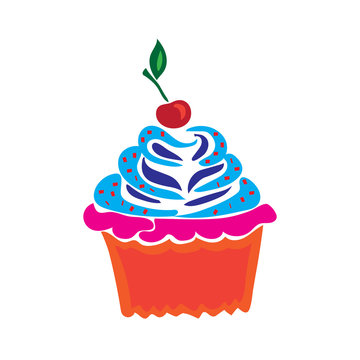 Cupcake in doodle style, flat vector illustration