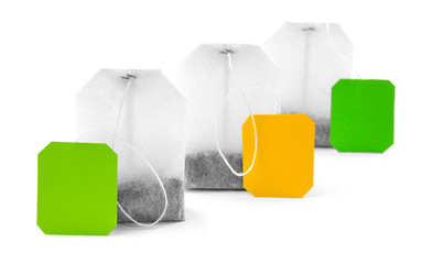 Unused teabags isolated on white background